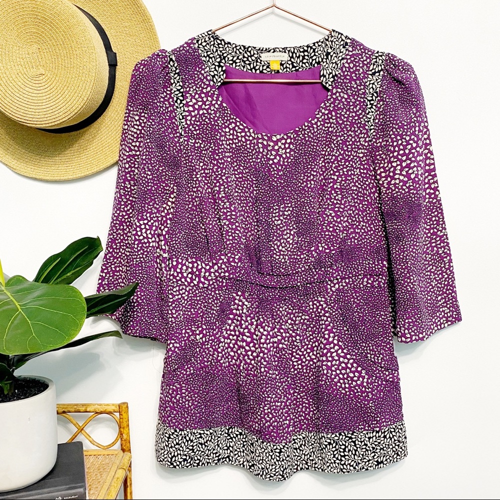 anthro | leifsdottir silk purple leaf vine blouse pockets 0